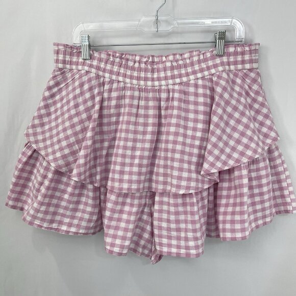 NWT American Eagle Lilac Plaid Check Tiered Ruffle Skort Mini Skirt Size XL - Picture 1 of 7